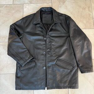 Vintage Daniel David Black Leather Car Coat, Y2K Boxy Oversized Men’s M